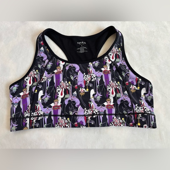 Torrid Active Disney Villains Sports Bra Size 3 3X Maleficent Ursula Cruella - Picture 2 of 7